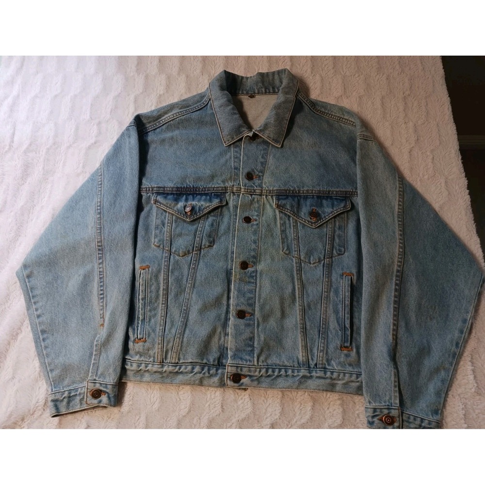 Vintage Calvin Klein "Tops" Jean Trucker Denim Jacket Men's XL Blue Light Wash